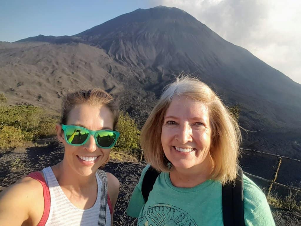 Diane and her mom in front of Pacaya Volcano