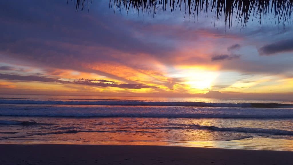 sunset at Playa El Coco beach in Nicaragua south of San Juan del Sur