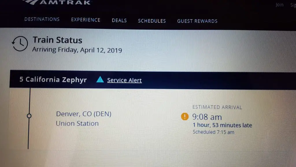 Notification from Amtrak that the train will be late