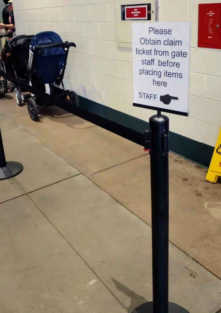 Sign for the stroller check at Coors Field