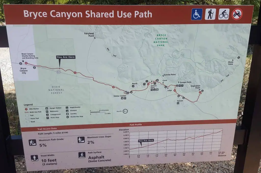 Map for Bryce Canyon National Park Shared Use Path