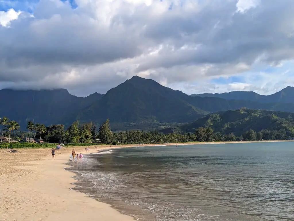 Hanalei Bay beach in Kauai, Hawaii
