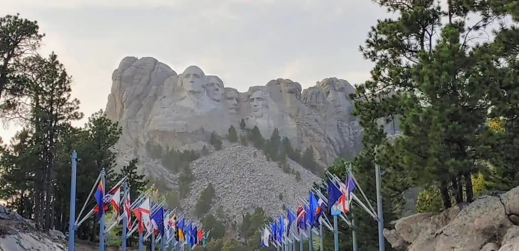 Flags on the path leading to Mount Rushmore