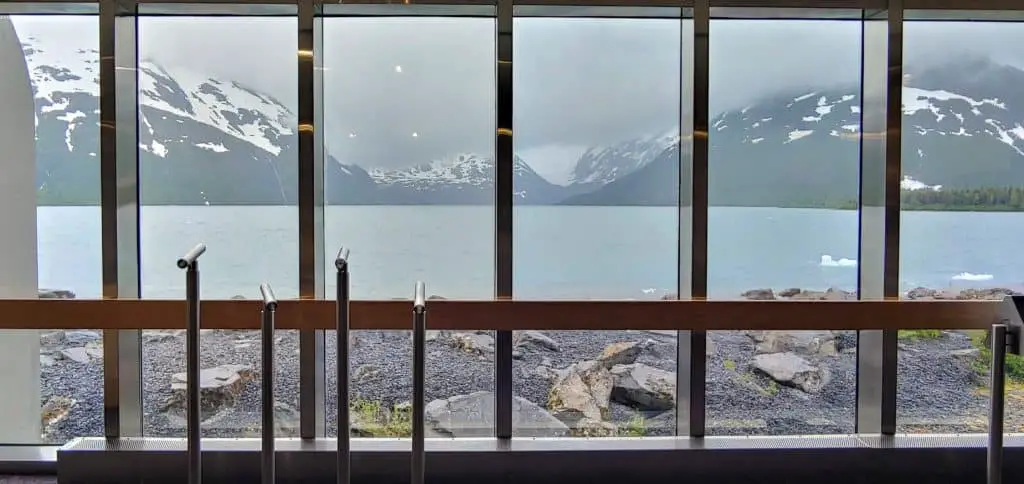 Portage Glacier through the window of the visitor center