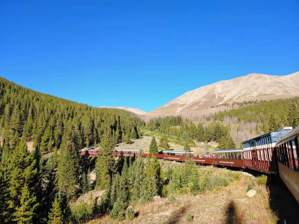 Leadville Train winding around a high mountina pass