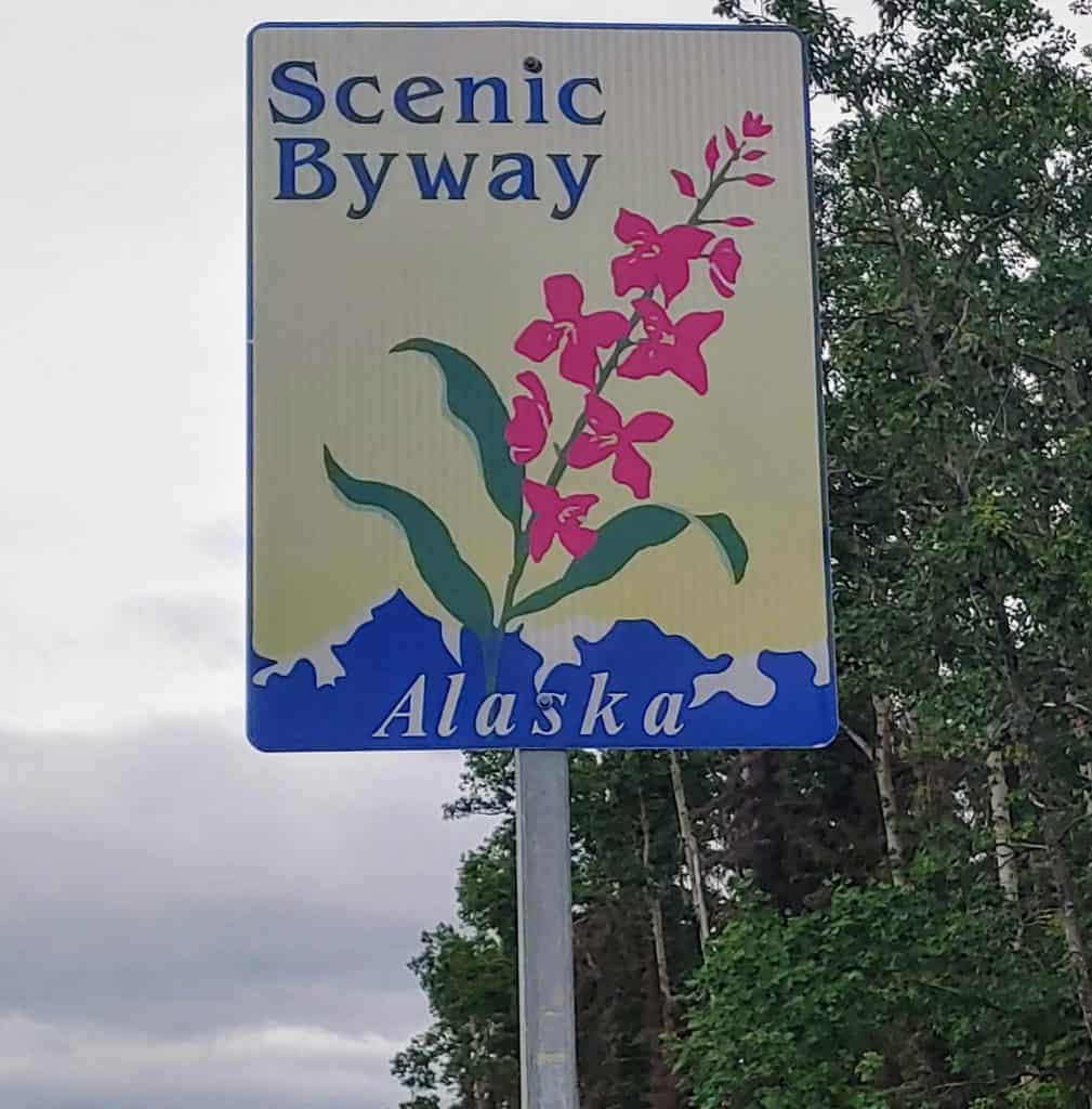 Alaska Scenic Byway sign along the parks highway in Alaska