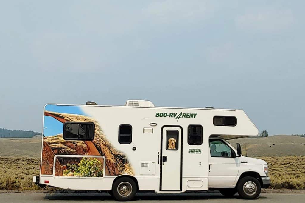 Rental RV with a picture on the side