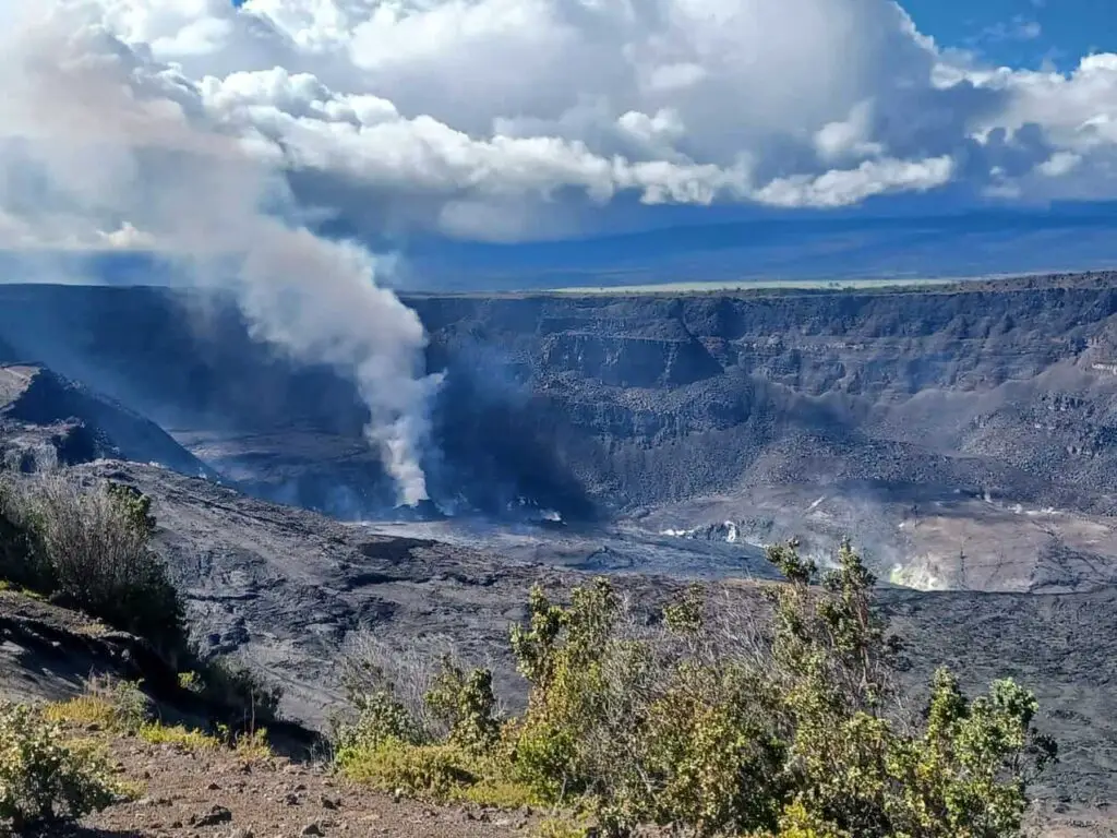 steam coming from a volcano in Volcano National Park