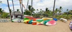 Kayaks for rent at A-Bay Beach in Waikoloa, Hawaii