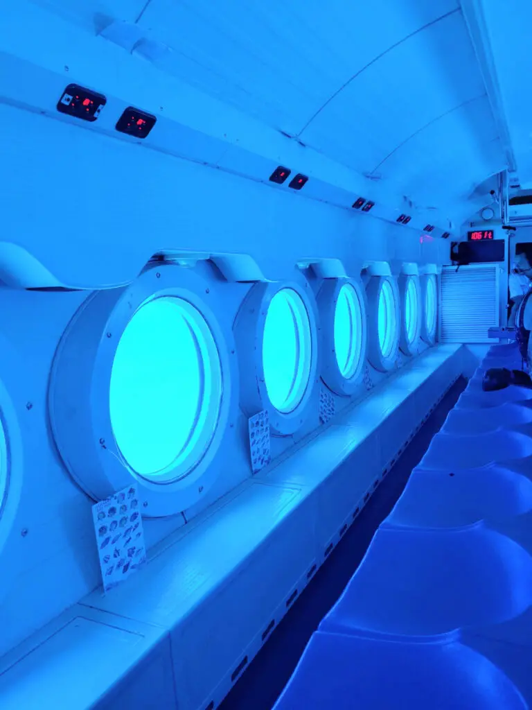 the inside of an Alantis Submarine in Kona, Hawaii